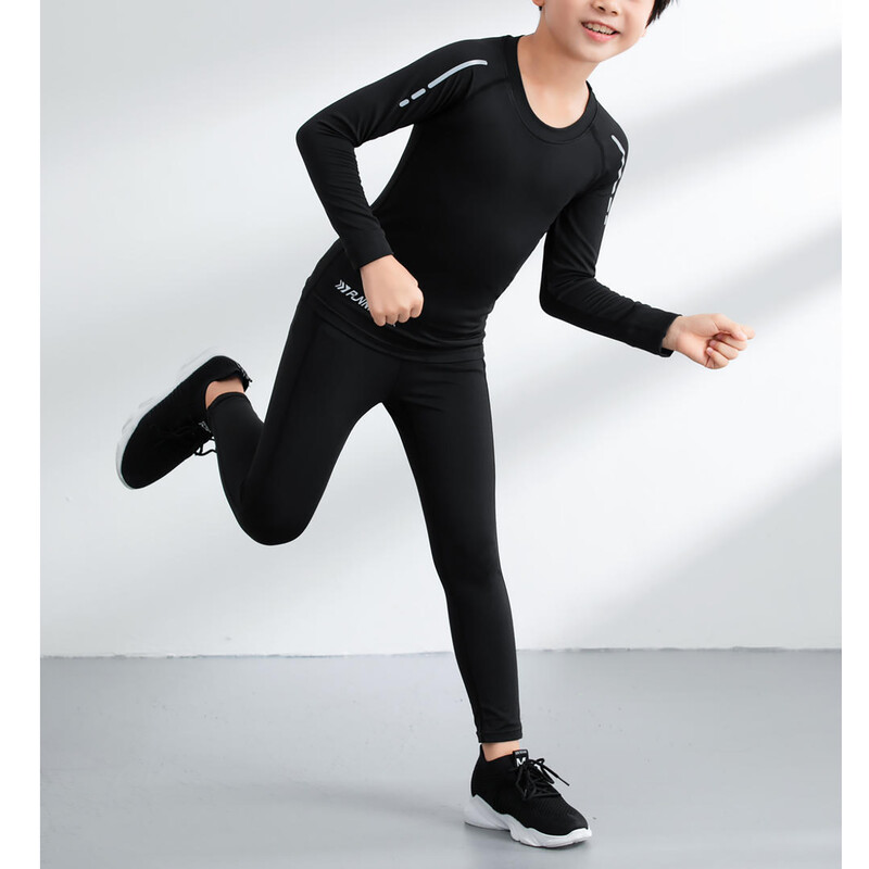 Dječje dvodijelno sportsko odijelo Brzosušeća prozračna trenirka Odjeća za teretanu Majica dugih rukava s okruglim izrezom i tajicama za trčanje