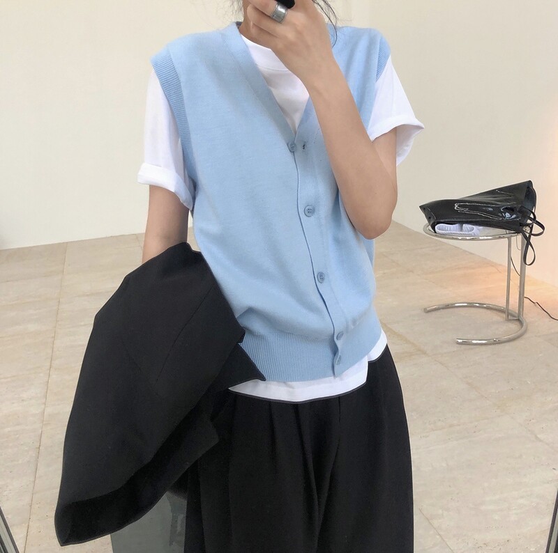 Pavasara jauna korejiešu vienkāršā modes veste ar V veida kakla izgriezumu, ikdienas slaidinoša veste sievietēm bez piedurknēm