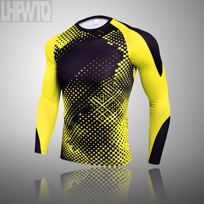 Kompresijska majica za trčanje, muške tajice s dugim rukavima, žute majice s printom, majice za teretane, muška majica s kratkim rukavima, Rashguard odjeća