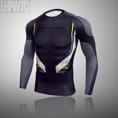 Kompresijska majica za trčanje, muške tajice s dugim rukavima, žute majice s printom, majice za teretane, muška majica s kratkim rukavima, Rashguard odjeća