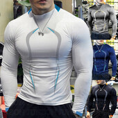 Tricou cu mânecă lungă pentru antrenament și fitness Tricou cu uscare rapidă pentru alergare Tricou pentru culturism Tricou pentru bărbați