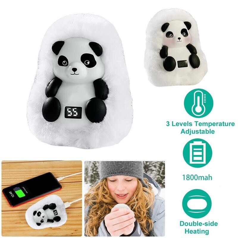 Încălzitoare de mână de buzunar Panda drăguț, reîncărcabilă prin USB, geantă de pluș pentru căldură pentru mâini, cu temperatură reglabilă pentru prieteni de familie