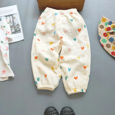 Αγόρια Κορίτσια Καλοκαιρινό παντελόνι κουνουπιού από βαμβακερό μουσελίνα για κοριτσάκι Λεπτά μπαμπού ανθισμένα μοντέρνα παντελόνια για το σπίτι Κορέα Παιδικά ρούχα