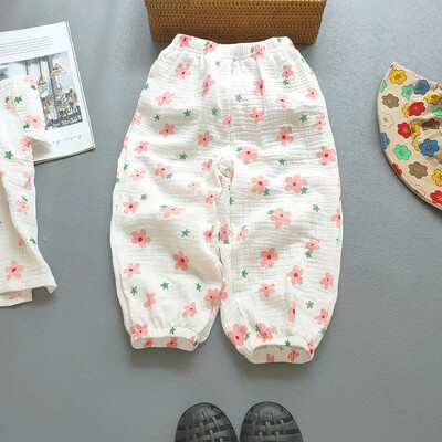 Αγόρια Κορίτσια Καλοκαιρινό παντελόνι κουνουπιού από βαμβακερό μουσελίνα για κοριτσάκι Λεπτά μπαμπού ανθισμένα μοντέρνα παντελόνια για το σπίτι Κορέα Παιδικά ρούχα