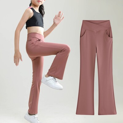 Mergaičių antblauzdžiai Kišenė Juoda Stretch Sportinė Joga Kelnės Pėdkelnės Vaikų Šokiai Kasdieniai Liekni kelnės Vaikiški Varpelio apatiniai Drabužiai