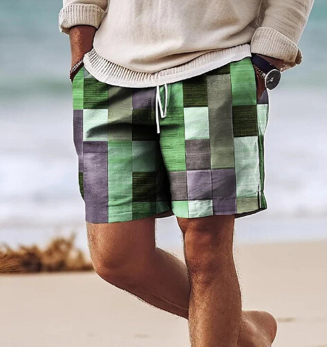 Nove europske i američke ljetne prozračne havajske hlače za plažu za 2024. Vanjskotrgovinske muške kratke hlače s 3D ispisanim kariranim uzorkom