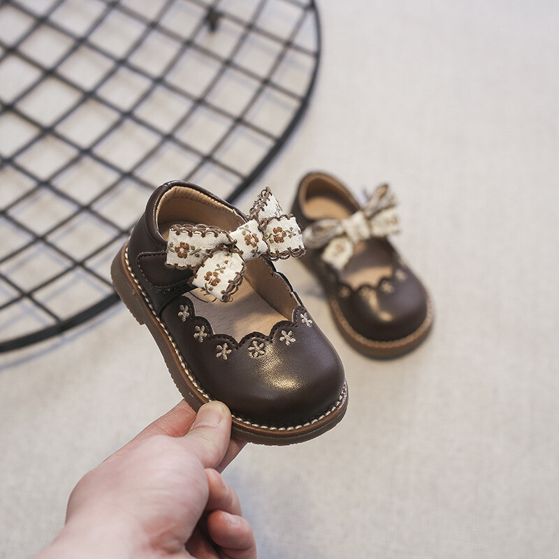 Dječje cipele princeze 2023. Proljeće, novi dolazak, kožne cipele s mašnom u pastoralnom stilu, dječje cipele u korejskom stilu, meki potplati