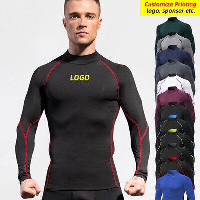 Quick Dry Stand gallér Kompressziós futóingek Férfi Gym Fitness Hosszú ujjú Sportruházat Póló Elasztikus Rashguard Top Testreszabás