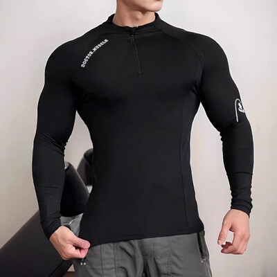 visokokvalitetna sportska majica s patentnim zatvaračem proljeće jesen fitness majica muška odjeća za trening dugih rukava brzo sušeća elastična uska majica