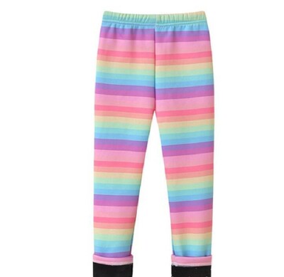 Zimske tople hlače za djevojčice, debele hlače s kariranim uzorkom cvjetnih boja duginih boja, ležerne tople rastezljive tajice, uske dječje hlače
