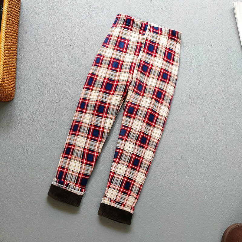 Zimske tople hlače za djevojčice, debele hlače s kariranim uzorkom cvjetnih boja duginih boja, ležerne tople rastezljive tajice, uske dječje hlače