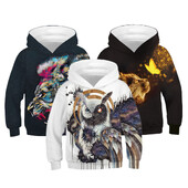 Rudens žiemos vaikiški gobtuvai Kailis Gyvūnų 3D spauda Vaikiški megztiniai Vaikiški Paaugliai Sportiniai Viršutiniai Sportinė apranga 5–14 m berniukų megztiniai su gobtuvu