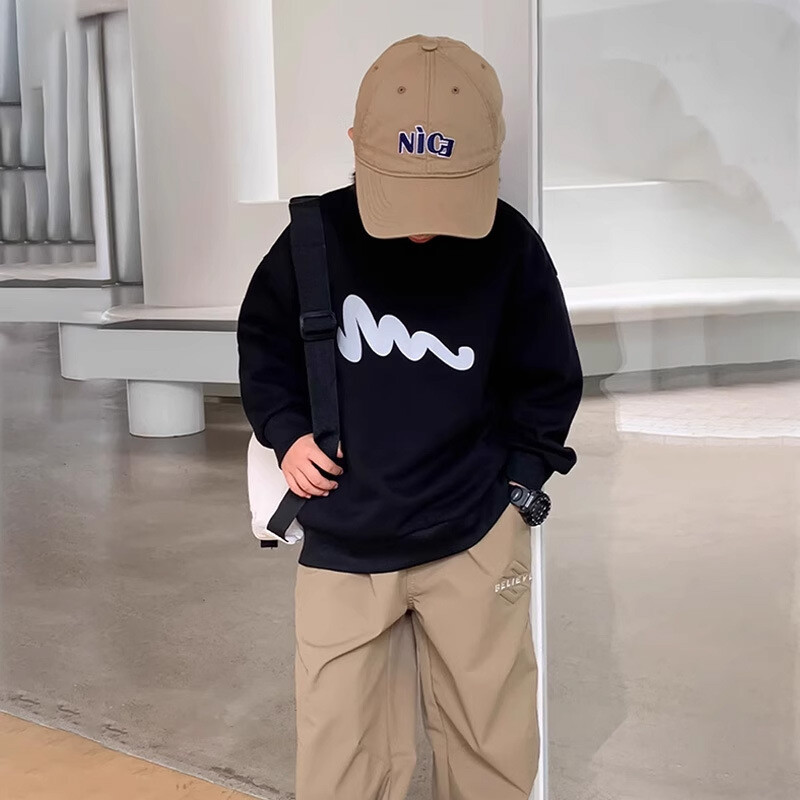 Berniukų rudens laisvalaikio megztinis su kaklu, pavasario ir rudens drabužiai, 2024 m. Nauji madingi prekės ženklo berniukų sportiniai viršeliai Дедски Капшонка