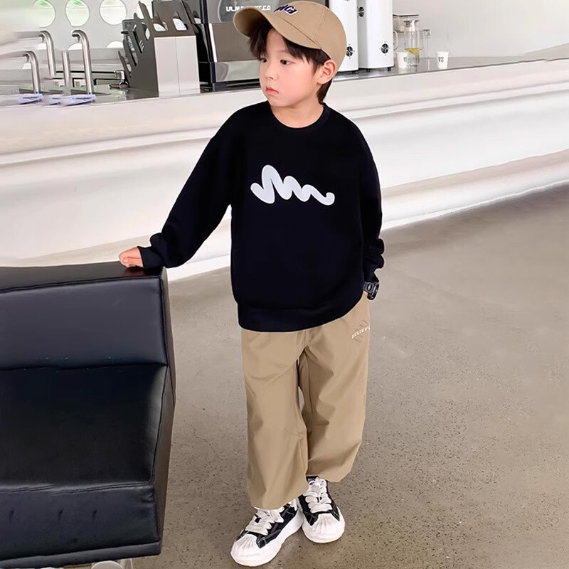 Berniukų rudens laisvalaikio megztinis su kaklu, pavasario ir rudens drabužiai, 2024 m. Nauji madingi prekės ženklo berniukų sportiniai viršeliai Дедски Капшонка