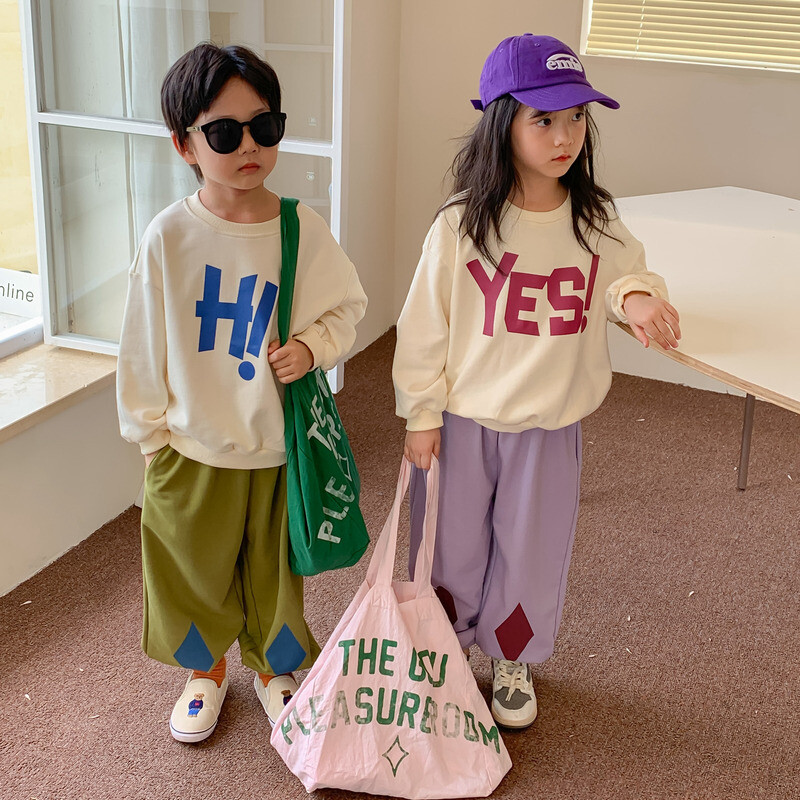 Pavasario rudens unisex vaikų raidėmis marginti laisvalaikio megztiniai Vaikiški palaidi ilgomis rankovėmis megztiniai