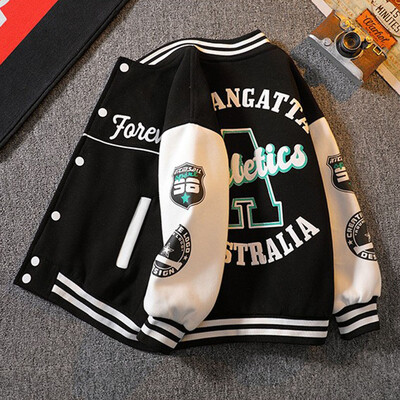 Vaikų berniukų bombonešio striukė pavasario rudens laiškų spauda Viršutiniai drabužiai Gatvės drabužiai Varsity beisbolo uniforma Nauji vaikiški paltai 3–14 metų