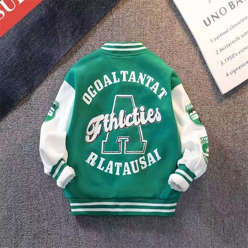 Vaikų berniukų bombonešio striukė pavasario rudens laiškų spauda Viršutiniai drabužiai Gatvės drabužiai Varsity beisbolo uniforma Nauji vaikiški paltai 3–14 metų