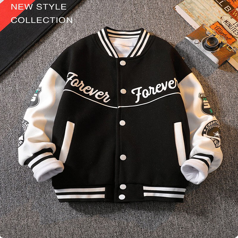 Vaikų berniukų bombonešio striukė pavasario rudens laiškų spauda Viršutiniai drabužiai Gatvės drabužiai Varsity beisbolo uniforma Nauji vaikiški paltai 3–14 metų