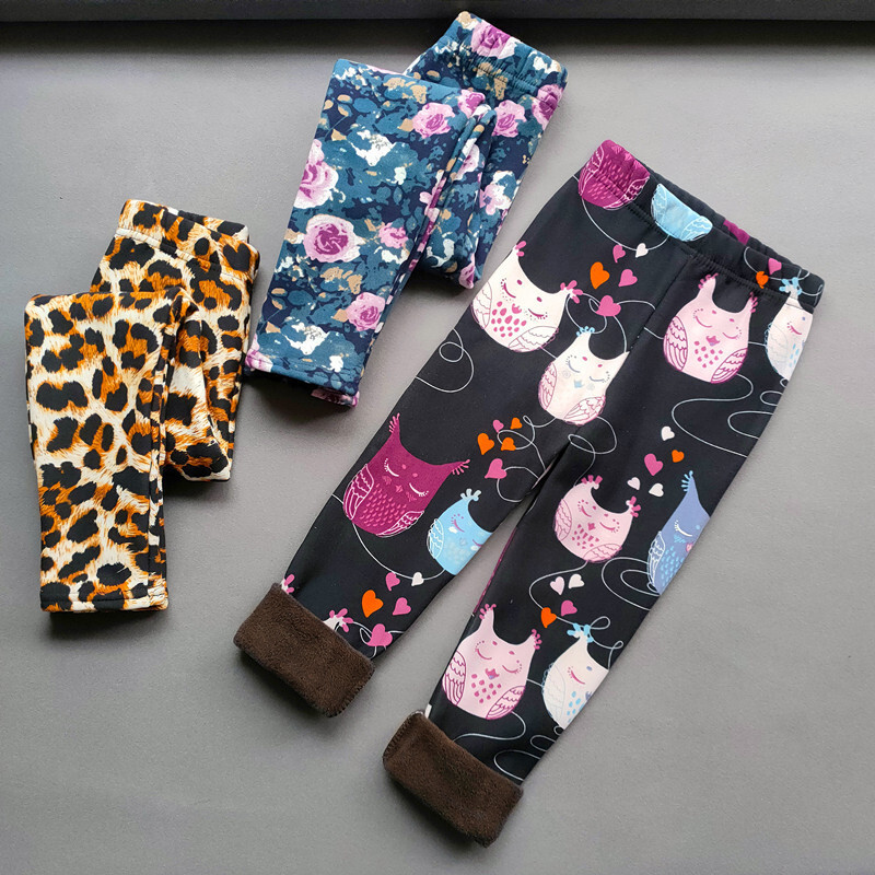 Chlapčenské dievčenské legíny, zimné jesenné teplé hrubé nohavice s kreslenou potlačou, termálne pančuchy a zamatové nohavice, detské oblečenie