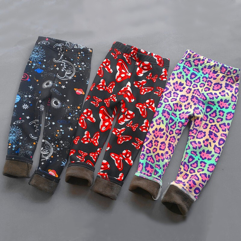 Chlapčenské dievčenské legíny, zimné jesenné teplé hrubé nohavice s kreslenou potlačou, termálne pančuchy a zamatové nohavice, detské oblečenie