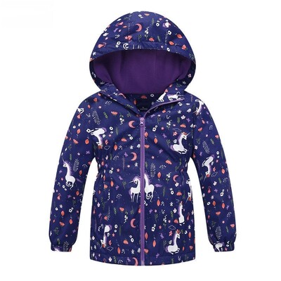 Dubbped Girls Polar Fleece Αδιάβροχο μπουφάν Άνοιξη Φθινόπωρο Παιδικά Παλτό Sport Casual Kids Unicorn Διώροφο αντιανεμικό