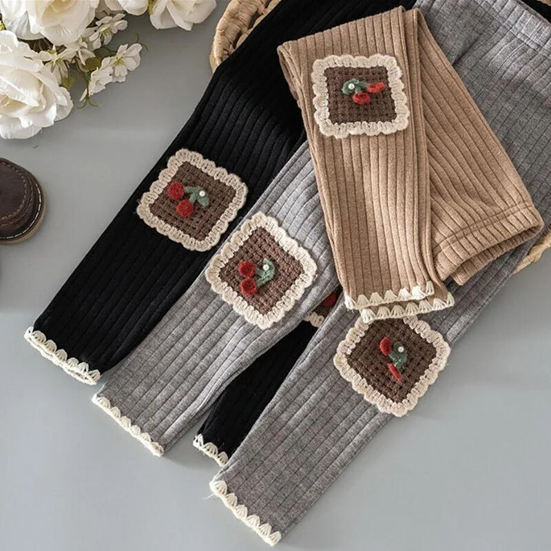 Colanți din bumbac pentru fetițe, primăvară, toamnă, pantaloni noi pentru copii, tricot, broderie, colanți elastici subțiri, îmbrăcăminte pentru fete