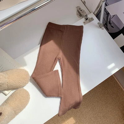 Jarné dievčenské bavlnené rebrované rozšírené nohavice, sladké dievčenské detské vysoké pásové elastické štíhle nohavice, legíny, detské nohavice