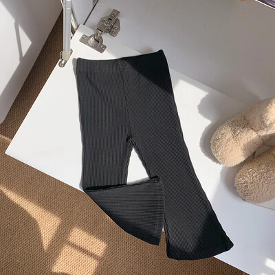 Jarné dievčenské bavlnené rebrované rozšírené nohavice, sladké dievčenské detské vysoké pásové elastické štíhle nohavice, legíny, detské nohavice