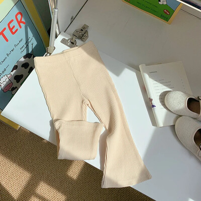 Jarné dievčenské bavlnené rebrované rozšírené nohavice, sladké dievčenské detské vysoké pásové elastické štíhle nohavice, legíny, detské nohavice