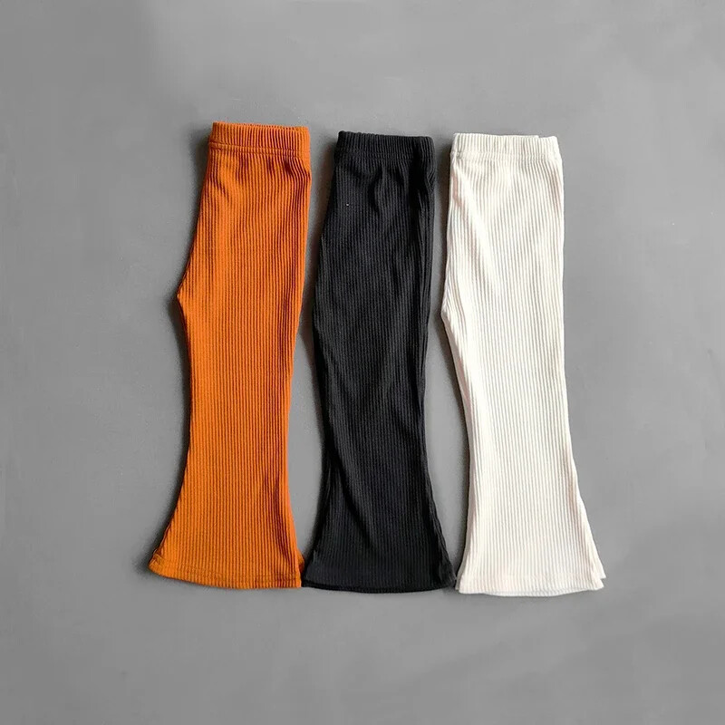 Jarné dievčenské bavlnené rebrované rozšírené nohavice, sladké dievčenské detské vysoké pásové elastické štíhle nohavice, legíny, detské nohavice