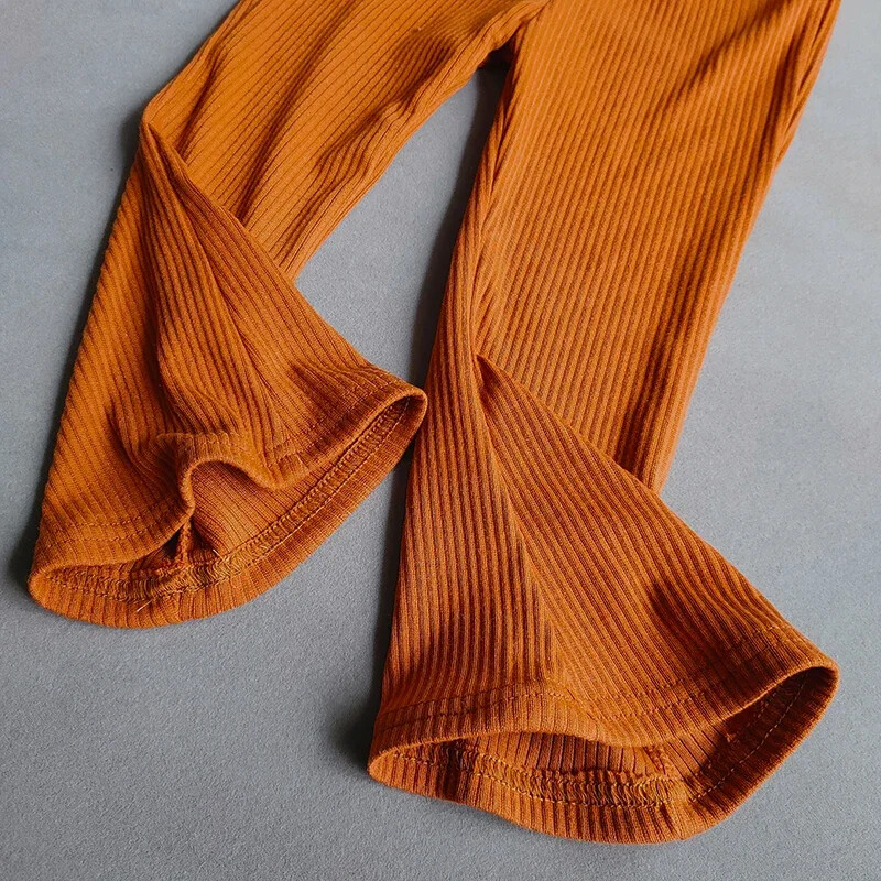 Jarné dievčenské bavlnené rebrované rozšírené nohavice, sladké dievčenské detské vysoké pásové elastické štíhle nohavice, legíny, detské nohavice