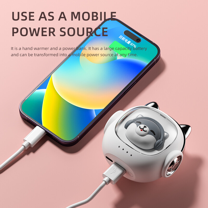 Încălzitor de mâini portabil 1800 Mah USB încărcare Power Bank Mini încălzitor de mâini reîncărcabil pentru iarnă în aer liber câine drăguț