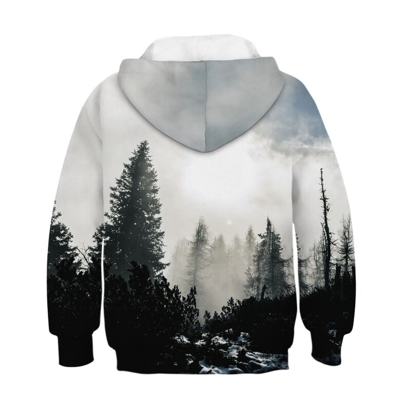 Bērnu sporta kapuciņi Meža 3D drukas bērnu brīvi džemperi Junioru bērnu topi Jauniešu džemperis 4–13 g. zēnu/meiteņu džemperis ar kapuci