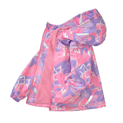 Dievčenské nepremokavé fleecové bundy s potlačou a kapucňou na zips, turistické bundy pre školákov, vetrovka, detské tepláky, topy 3-14 rokov