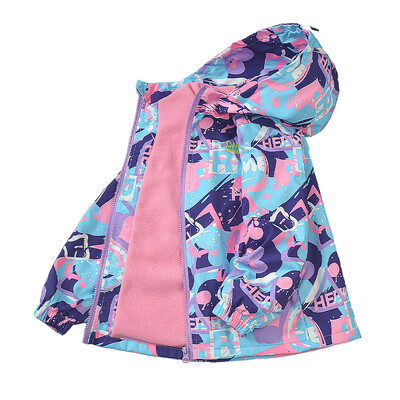 Dievčenské nepremokavé fleecové bundy s potlačou a kapucňou na zips, turistické bundy pre školákov, vetrovka, detské tepláky, topy 3-14 rokov