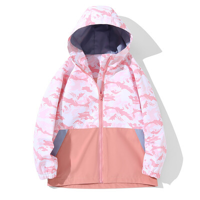 Chlapčenská dievčenská ľahká nepremokavá flísová pláštenka s kapucňou, strečový strih, turistická vetrovka, kabát, kardigan, vrchné oblečenie, 3-v-1 bunda