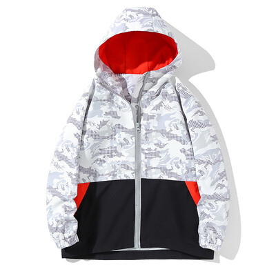 Chlapčenská dievčenská ľahká nepremokavá flísová pláštenka s kapucňou, strečový strih, turistická vetrovka, kabát, kardigan, vrchné oblečenie, 3-v-1 bunda