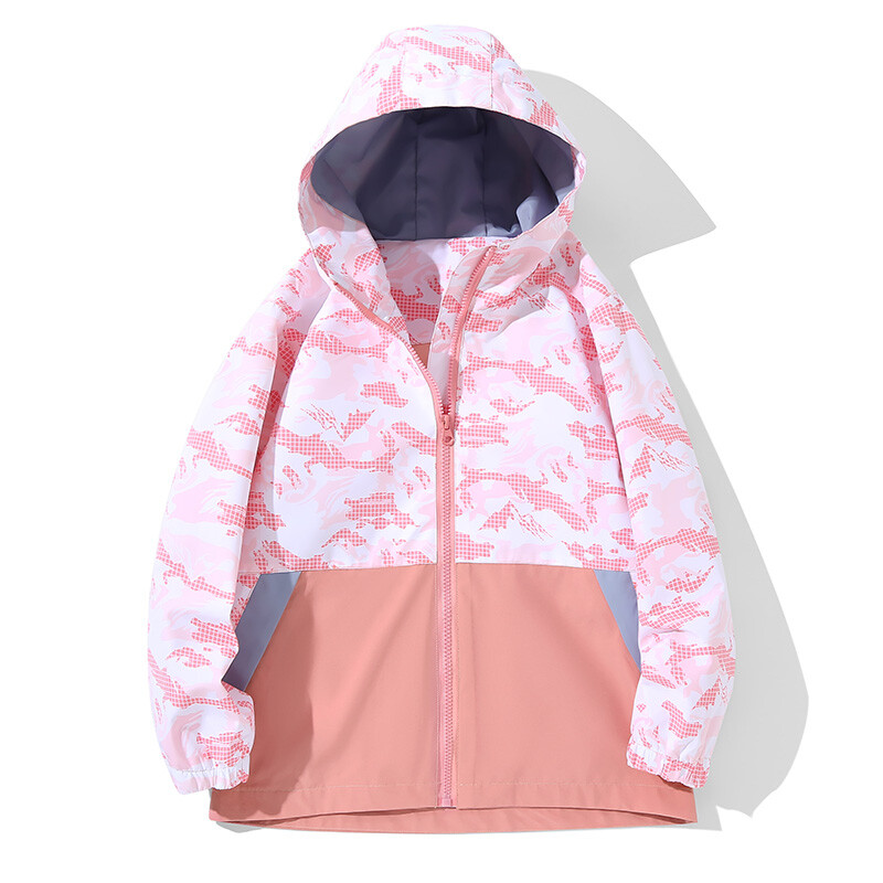 Chlapčenská dievčenská ľahká nepremokavá flísová pláštenka s kapucňou, strečový strih, turistická vetrovka, kabát, kardigan, vrchné oblečenie, 3-v-1 bunda