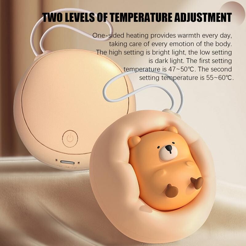 Prenosný ohrievač rúk s kresleným medveďom, nabíjací poklad, roztomilý vreckový ohrievač rúk s 2 úrovňami teploty, zimné potreby