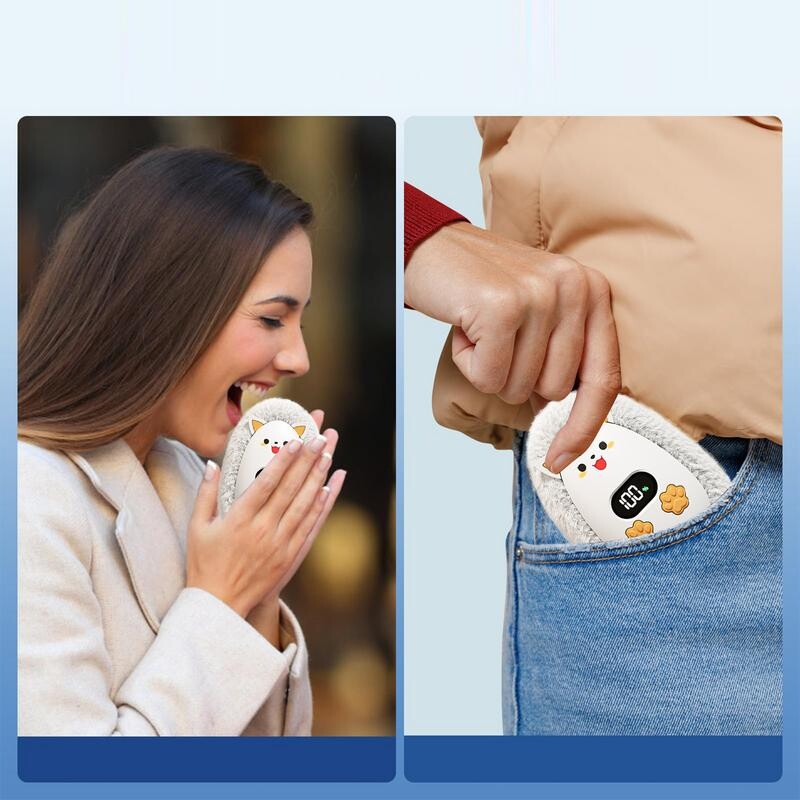 Vreckový ohrievač rúk, inteligentný USB nabíjateľný ohrievač rúk s roztomilými zvieratkami, digitálny displej, vonkajší ohrievač rúk s dlanami