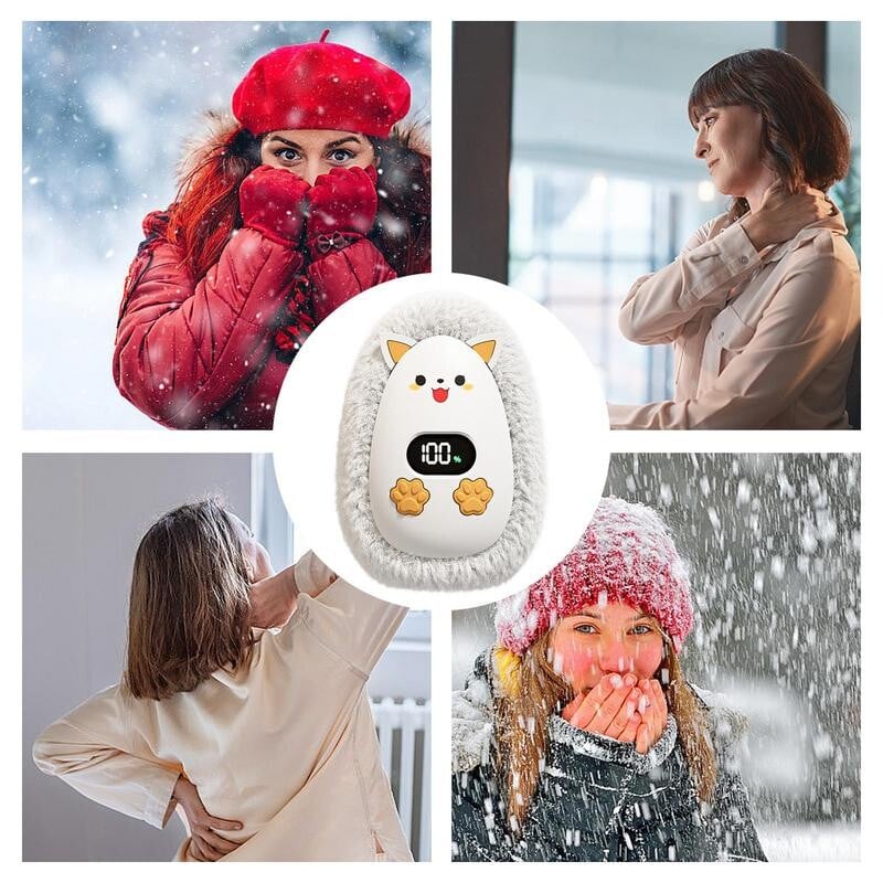 Vreckový ohrievač rúk, inteligentný USB nabíjateľný ohrievač rúk s roztomilými zvieratkami, digitálny displej, vonkajší ohrievač rúk s dlanami