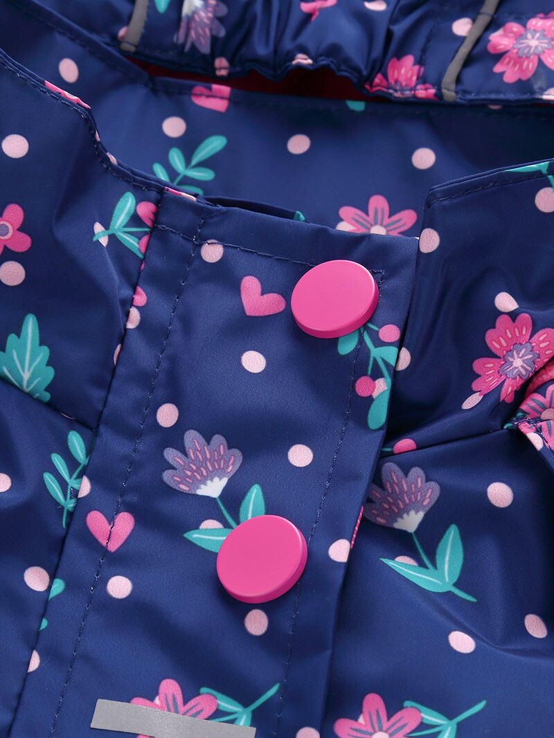 Jachetă de ploaie subțire pentru fete, căptușită cu lână, cu glugă, etichetă reflectorizantă, cu fermoar, pentru exterior