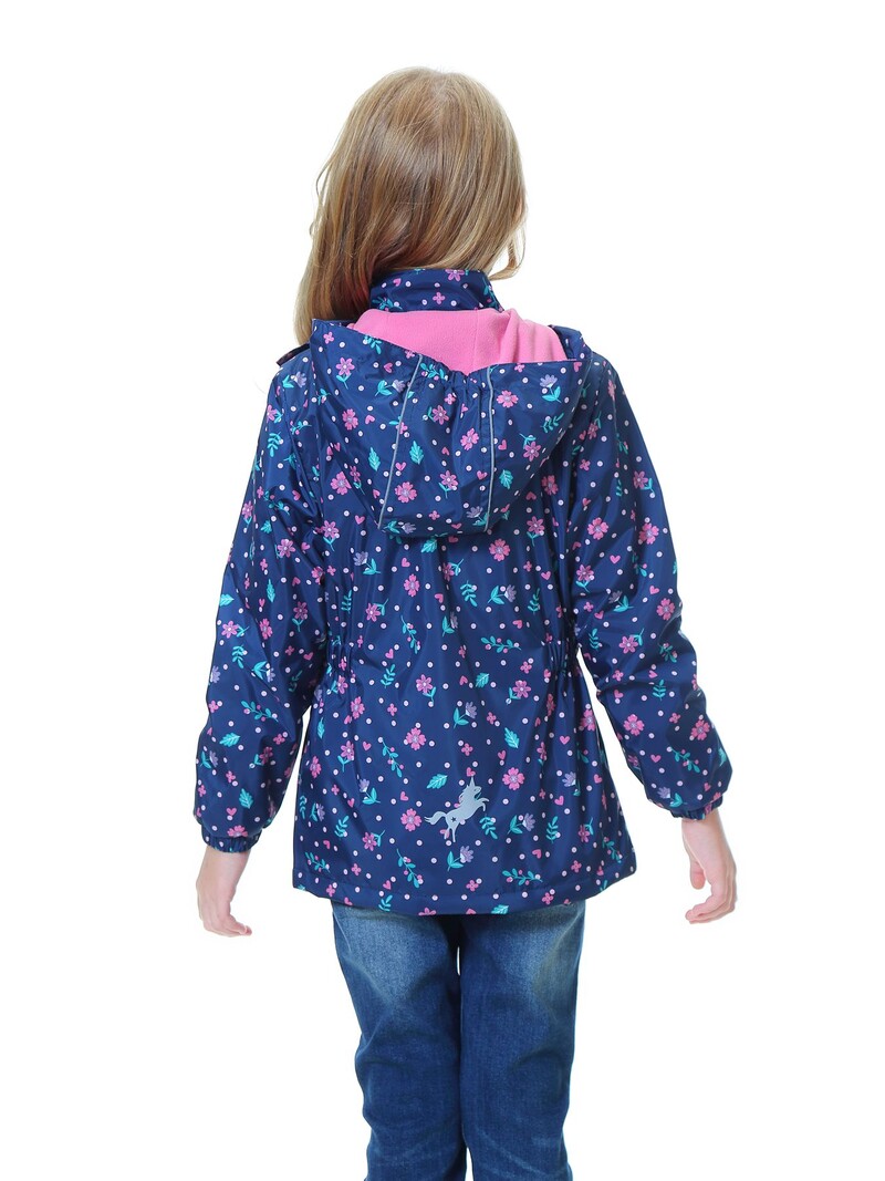 Jachetă de ploaie subțire pentru fete, căptușită cu lână, cu glugă, etichetă reflectorizantă, cu fermoar, pentru exterior