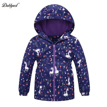 Dubbped Boys Girls Rain Jackets Ελαφρύ αδιάβροχο Unicorn Hooded Fleece Heancoat Windbreakers for Kids Jacket 3-14Y