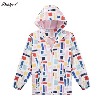 Dubbped Boys Girls Rain Jackets Ελαφρύ αδιάβροχο Unicorn Hooded Fleece Heancoat Windbreakers for Kids Jacket 3-14Y