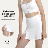 Illusion mini kleita divdaļīgs komplekts sieviešu jogas svārki ar augstu vidukli Elpojoša skriešanas tenisa kleita Sadalīta dizaina Pret ekspozīciju