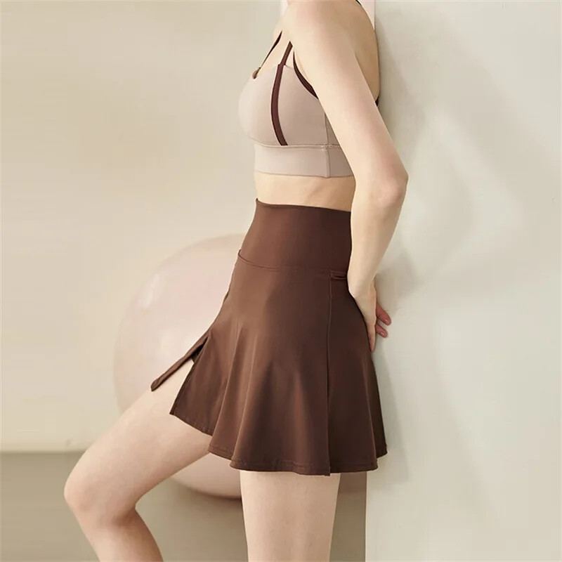 Illusion mini kleita divdaļīgs komplekts sieviešu jogas svārki ar augstu vidukli Elpojoša skriešanas tenisa kleita Sadalīta dizaina Pret ekspozīciju