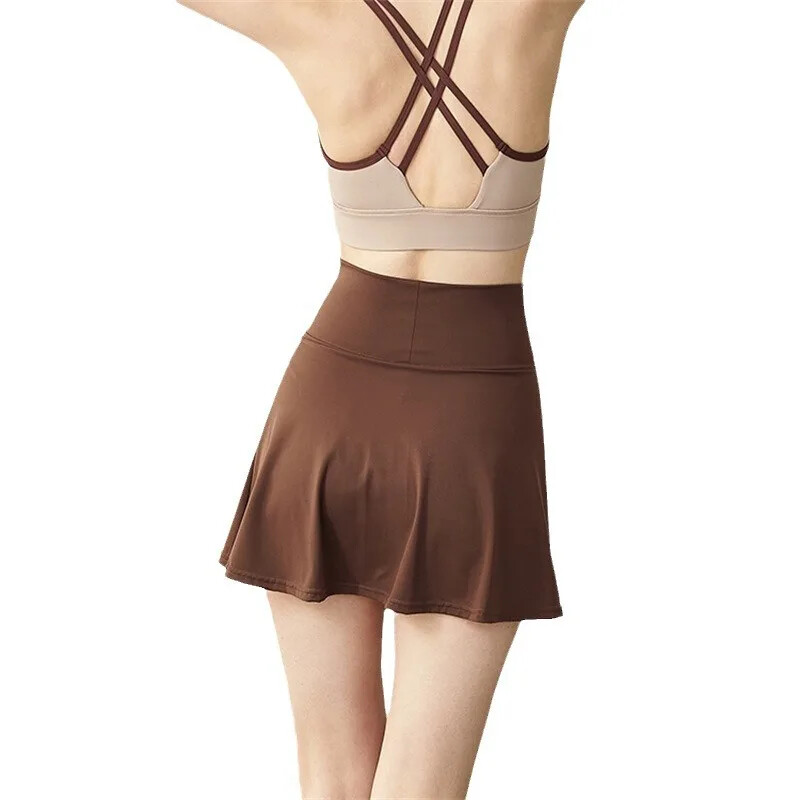 Illusion mini kleita divdaļīgs komplekts sieviešu jogas svārki ar augstu vidukli Elpojoša skriešanas tenisa kleita Sadalīta dizaina Pret ekspozīciju