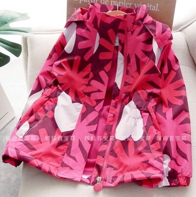 Meiteņu mētelis, bērnu pavasara/rudens vēja necaurlaidīga jaka ar flīsa oderi, vējjaka, rozā ziedu un jūras krāsas dzīvnieks, ūdensizturīgs