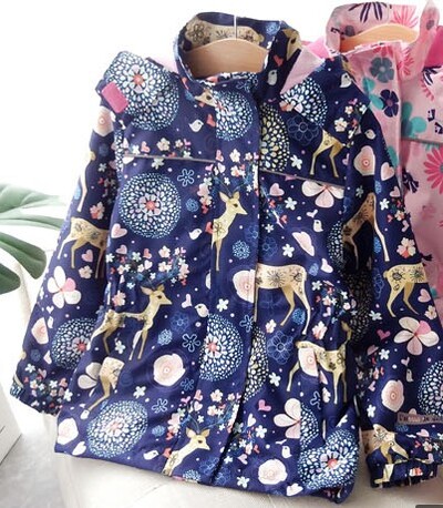 Meiteņu mētelis, bērnu pavasara/rudens vēja necaurlaidīga jaka ar flīsa oderi, vējjaka, rozā ziedu un jūras krāsas dzīvnieks, ūdensizturīgs